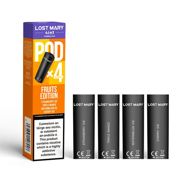 lost mary vape 4 in 1 price Mary: 4IN1 Pods Fruits Edition 20mg [4pk] joint packaging Color:Race Track Vape Bottles | Empty